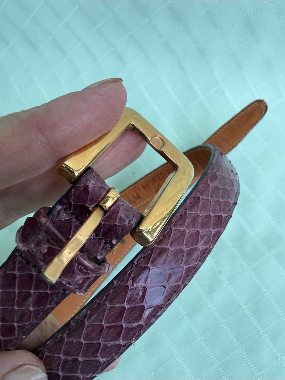 Vintage Neiman Marcus Plum Snakeskin/Leather Belt with Gold Buckle